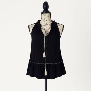 Max Studio Flowy Ruffle Tank Top | Size S | Black Tassel Detail
